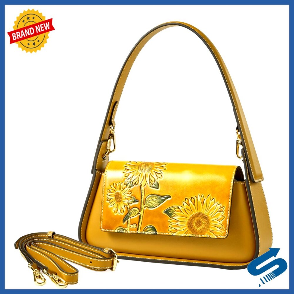 Genuine Leather Hobo Bag Hand Painted Design Adjustable Strap Tote